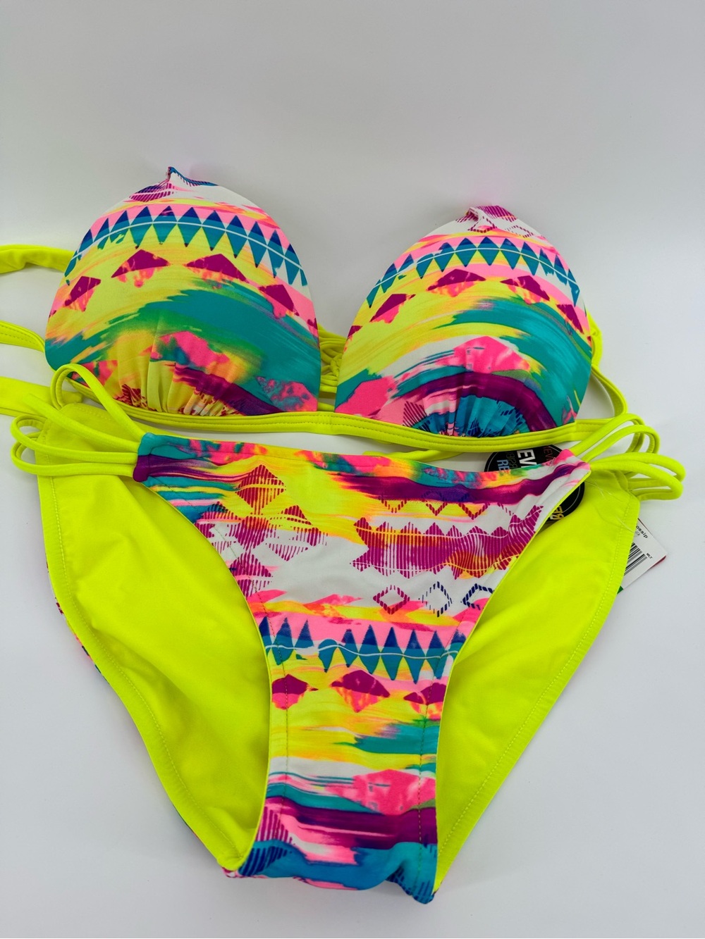 Gossip Neon Yellow Teal & Hot Pink Tie-Dye Bikini set size Large NWT - Picture 2 of 10